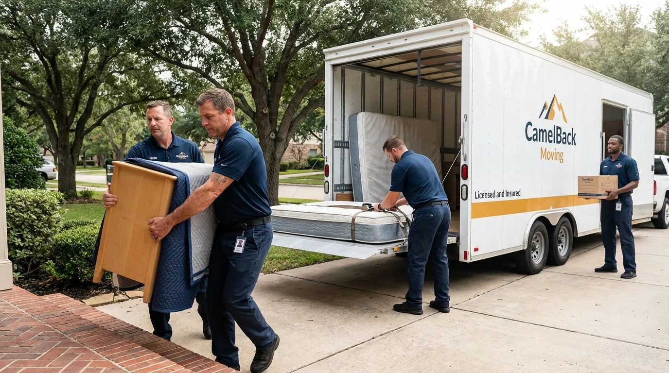 Crew loading residential truck for cross-state move from Rochester, MI