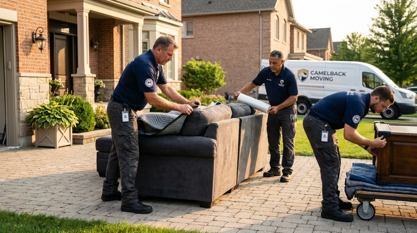 Large estate moving crew wrapping furniture in Rochester, MI
