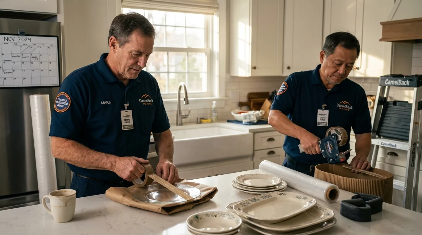 Professional crew packing kitchen dishware in Rochester, MI